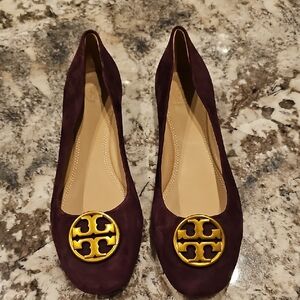 Tory Burch Deep Purple Flats with Gold Emblem